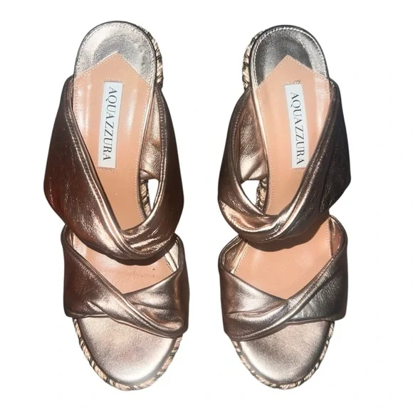 AQUAZZURA Twist Double Band Espadrille Platform Wedge Sandal Copper 7.5US 38IT